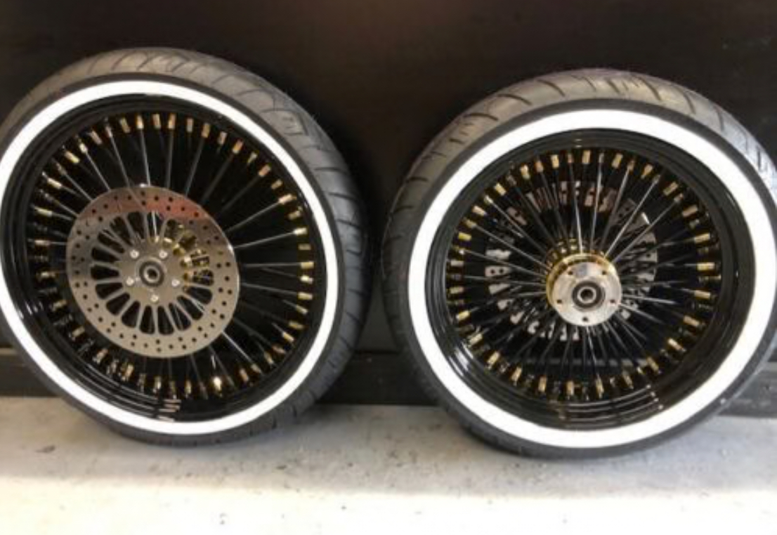 FLSTN Black Wheels Mammoth 52 Spoke Wheels 21x3.5/18x4.25 HD Softail Deluxe - Image 2